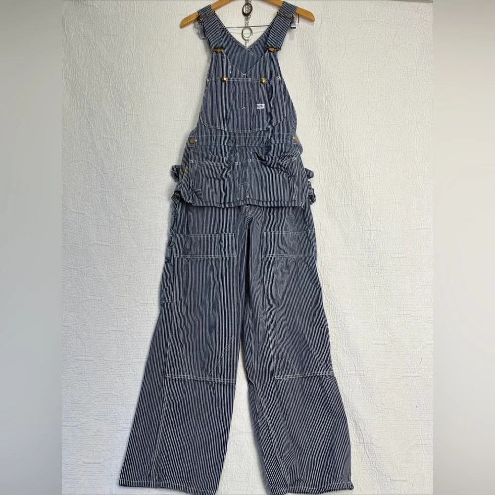 Vintage Lee Hickory Stripe Overalls 30x30 Carpenter Sanforized Union Made USA